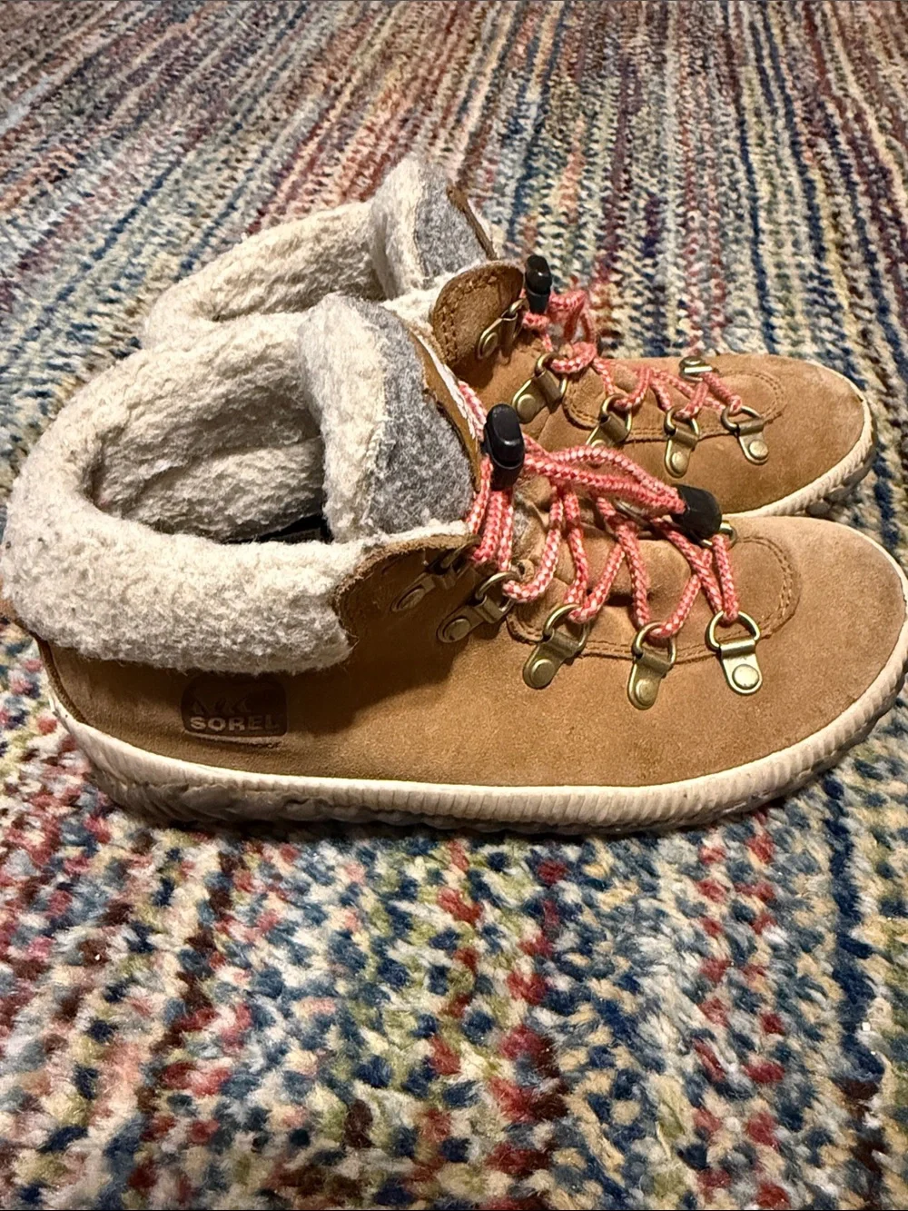 Sorel Kids Tan Suede Boots with Pink Laces